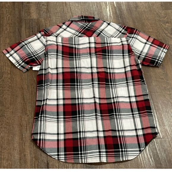 NWT AKADEMIKS Black/Red/Multi PLAID Twill 2-POCKET Men's BUTTON-UP Shirt Sz XL - Picture 2 of 9